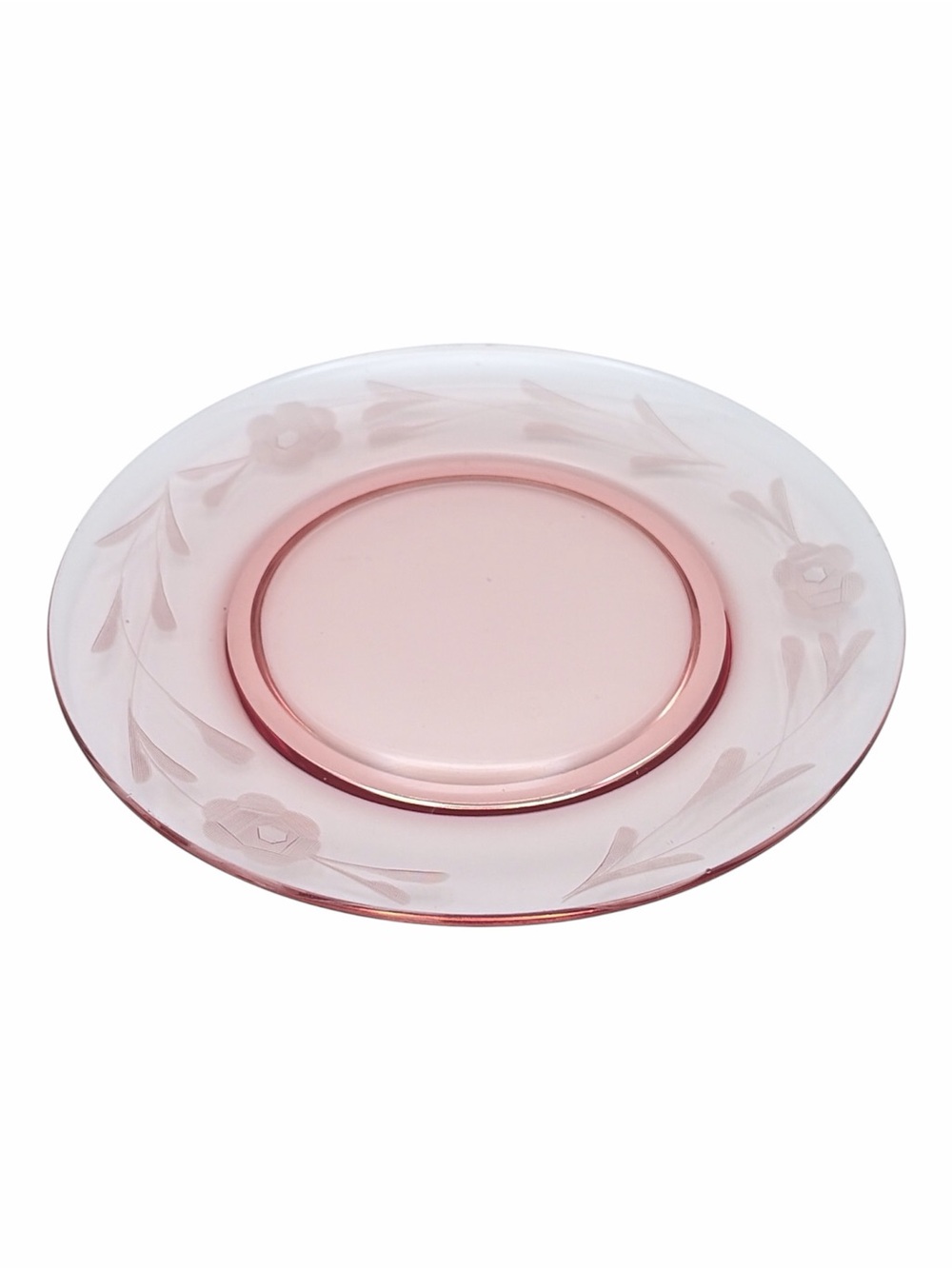 Vintage Set of 5 Pink Floral Depression Glass Salad Plates 7.75” Etched Flowers‎